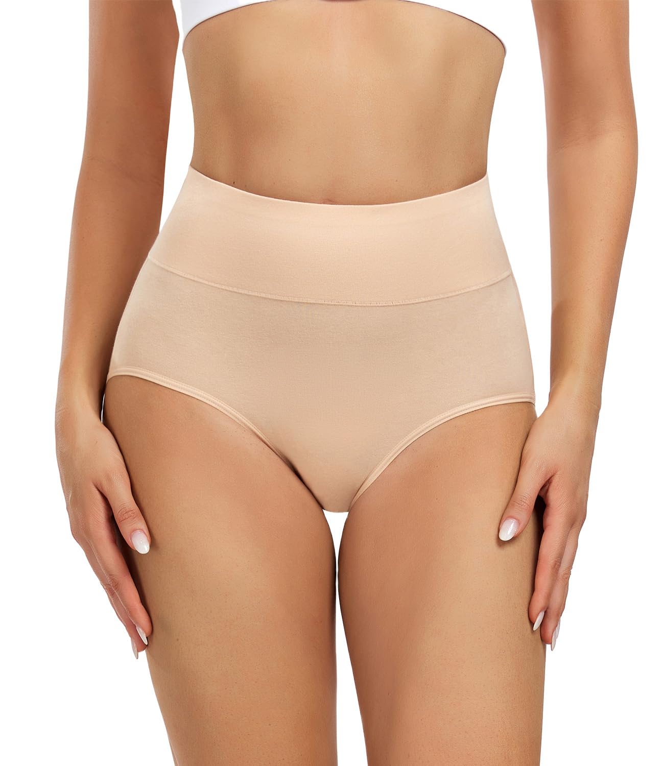 wirarpa Culottes taille haute en coton pour femme, lot de 5, beige, grande taille