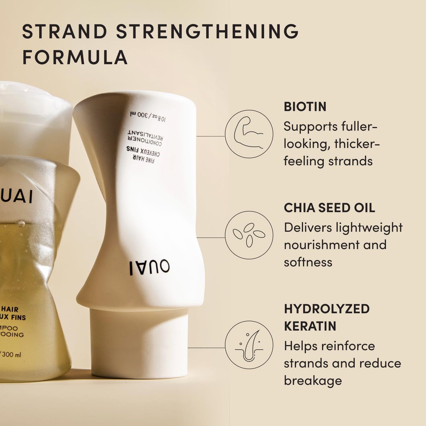 OUAI Fine Shampoo and Conditioner Set - Sulfate Free Shampoo and Conditioner for Women & Men - Made with Keratin, Marshmallow Root, Shea Butter & Avocado Oil - Free of Parabens & Phthalates (10 Fl Oz) - Available at All In One Marketplace Canada