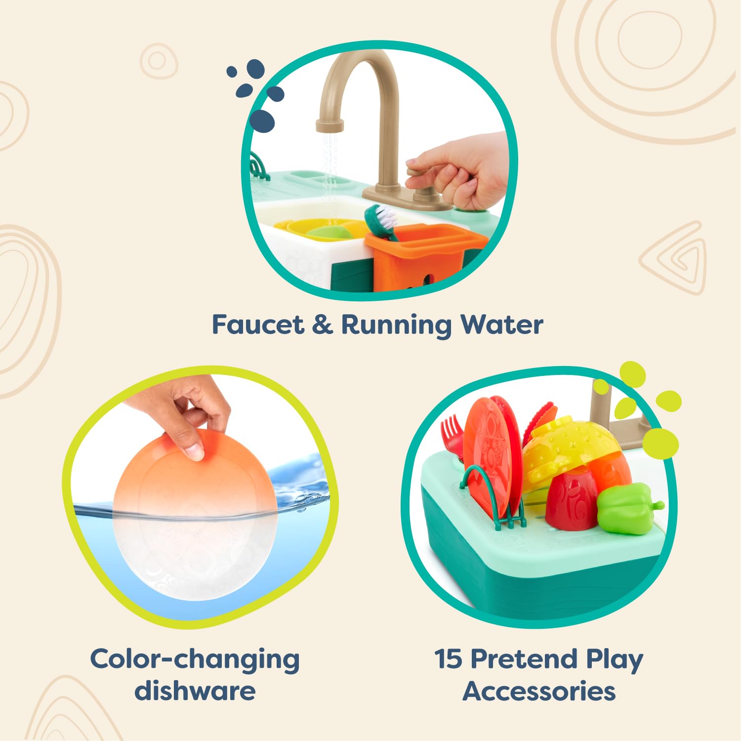 B. toys Play Sink, Splash-n-Scrub Sink with Running Water Faucet B. toys