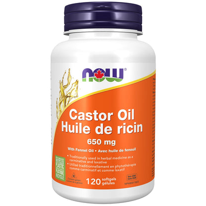 NOW Supplements, Castor Oil 650 mg with Fennel Oil, Natural Laxative* Softgels, 120 Count