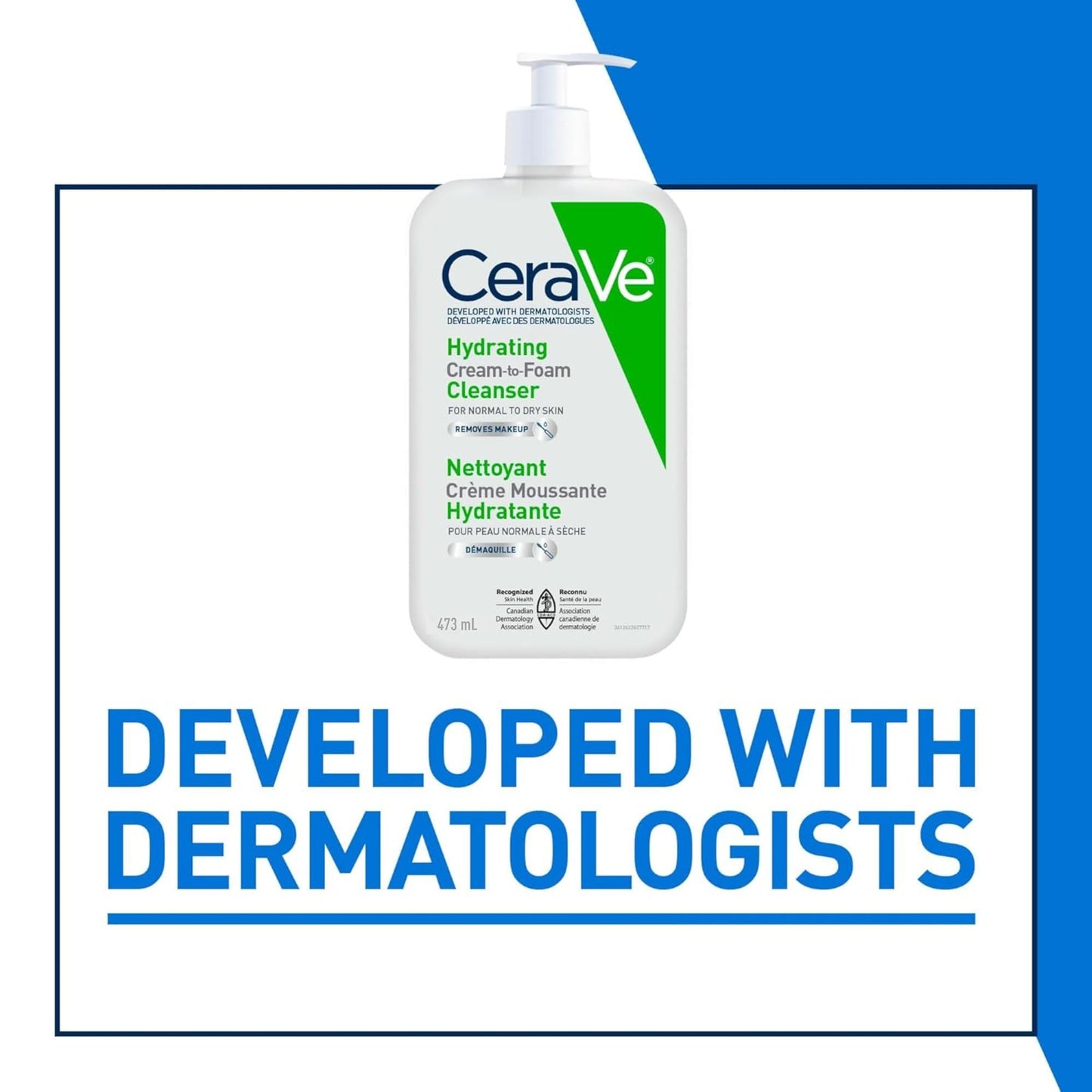 CeraVe Hydrating Cream-to-Foam Face Wash for Normal to Dry Skin, Face Cleanser with Hyaluronic Acid, Amino Acids & Ceramides, Gently Cleanses Skin, Fragrance-Free, Recommended by Dermatologists, 473mL