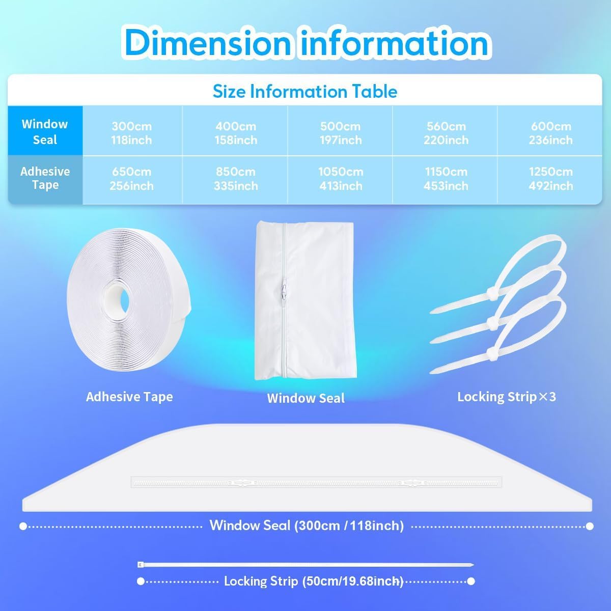 Gruntbear 400CM Universal Window Seal for Portable Air Conditioner, 158 Inch Portable AC Window Seal with Zip and Adhesive Fastener Works with Tumble Dryer, Easy to Install