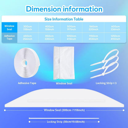 Gruntbear 400CM Universal Window Seal for Portable Air Conditioner, 158 Inch Portable AC Window Seal with Zip and Adhesive Fastener Works with Tumble Dryer, Easy to Install