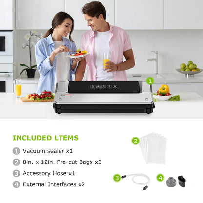 Bonsenkitchen Vacuum Sealer Machine, 90Kpa Powerful Food Sealer, Multi-Functional Food Vacuum Sealer with Vacuum Bags & Accessory Hose,Globefish Technology for High-Speed Continuous Working, Silver - Available at All In One Marketplace Canada