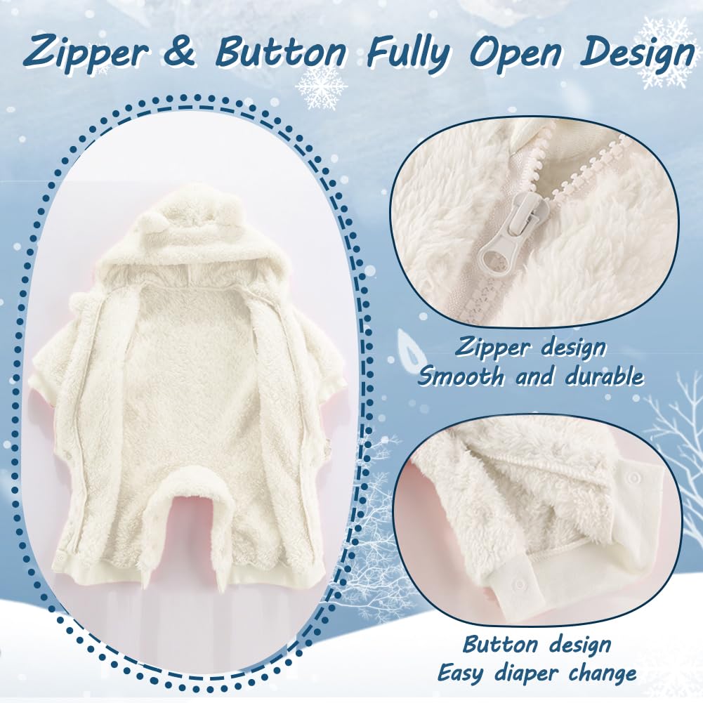AiWMGL Baby Bear Hooded Fleece Romper Snowsuit, White, 0-3 M 🍁 All In One Marketplace Canada