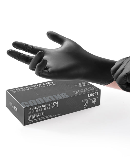 LANON Food Safe Disposable Black Nitrile Gloves, Latex-Free, Powder-Free, Silicone-Free, Textured Fingertips, Cooking, Large - Available at All In One Marketplace Canada