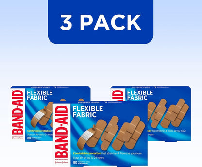 Band-Aid Flexible Fabric Adhesive Bandages, Assorted Sizes Value Pack, Small and Regular, 80 Bandages (3 Packs)