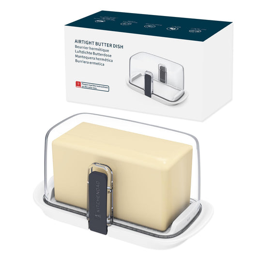 Large One-Handed Butter Dish with Lid for 1 lb Canadian Butter, Airtight Butter Keeper with Lid Fit a Full Pound Block of Butter,Locking Butter Container for Countertop,Cat/Dog Proof(White) - Available at All In One Marketplace Canada