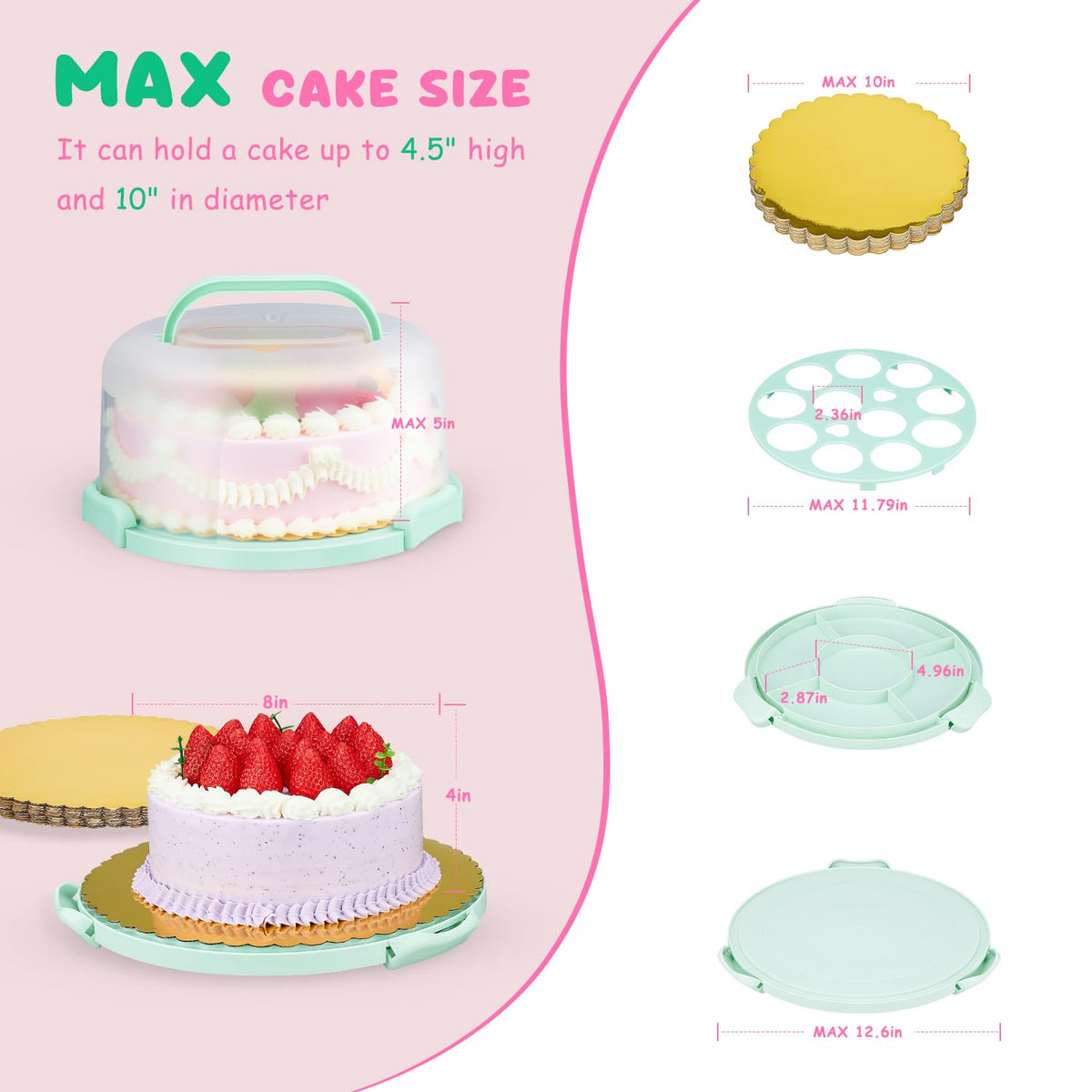 Cake Carrier With Lid And Handle, Bpa-Free Cake Holder With Lid For 10 Inch Round Cake Carrier With 10 pcs Round Golden Cake Boards And Portable Insulated Bag 🍁 All In One Marketplace Canada