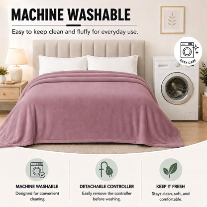 Electric Heated Blanket,Twin 62x84in,Berry,Flannel&Sherpa,Gift Ideas 🍁 All In One Marketplace Canada