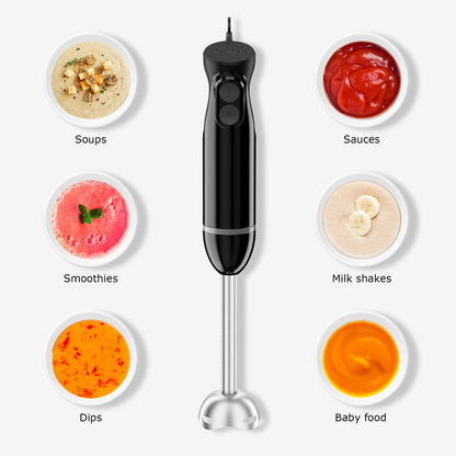 Bonsenkitchen Hand Blender, Immersion Blender with 2 Mixing Speed, Electric Handheld Blender Portable Stick Mixer with Stainless Steel Blades for Soup, Smoothie, Puree, Baby Food - Available at All In One Marketplace Canada