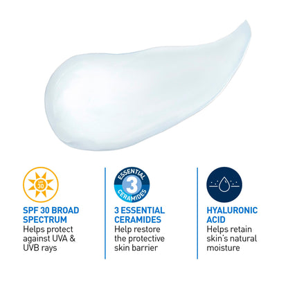 CeraVe Ultra-light Face Moisturizer with SPF 30. Hyaluronic Acid face sunscreen lotion for Men & Women, Normal to Oily & sensitive skin. Fragrance-Free, Oil-Free, Non-Comedogenic, Travel Size 52 ML