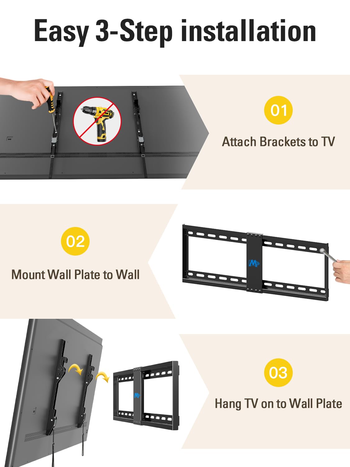 Mounting Dream TV Wall Mount for Most 37-75" TVs, Tilting TV Mount Low Profile up to VESA 600x400mm and 132 LBS Loading, Fits 16", 18", 24" Studs, Easy for TV Centering and Space Saving MD2268-LK