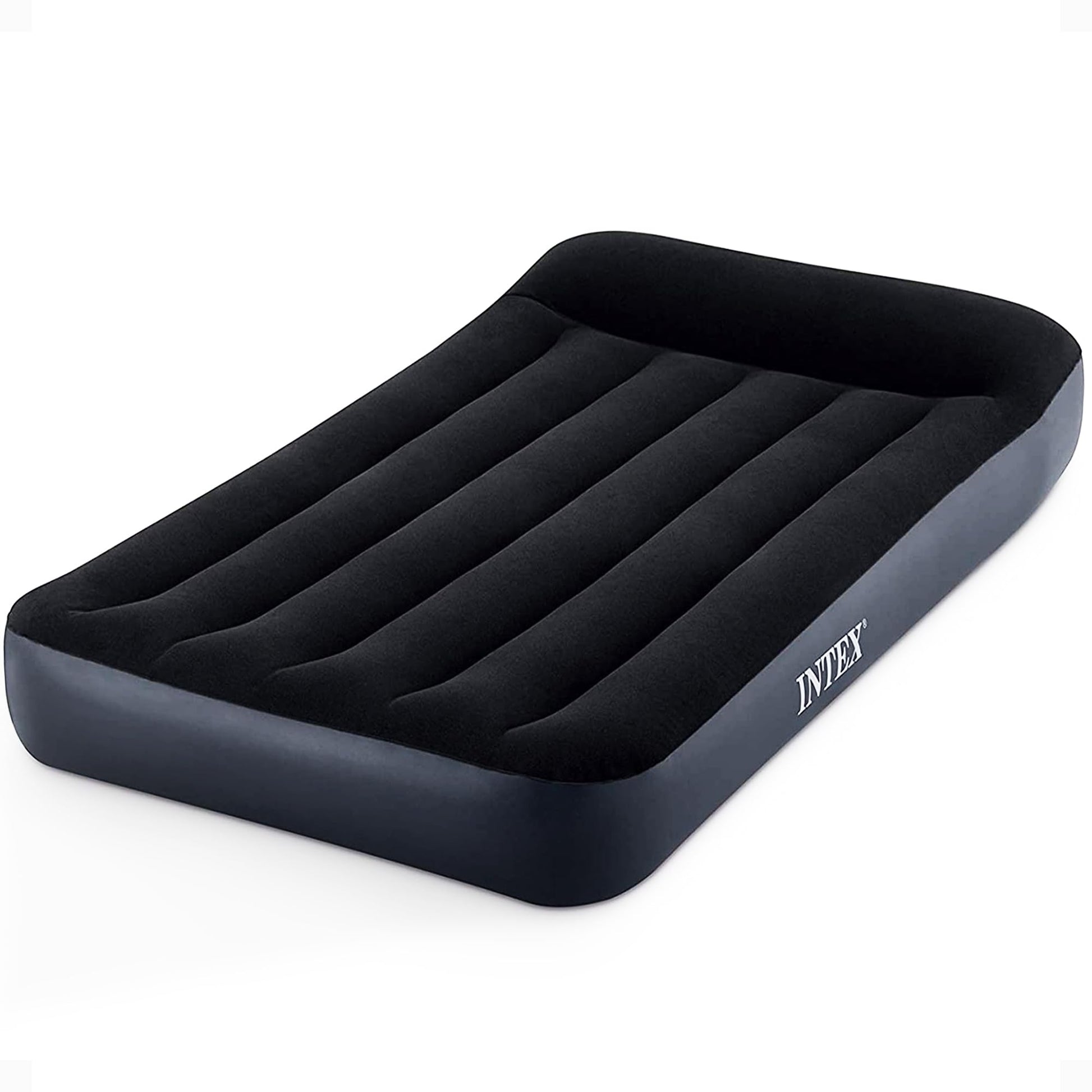 INTEX 64145ED Dura-Beam Standard Pillow Rest Air Mattress: Fiber-Tech – Twin Size – Built-in Electric Pump – 10in Bed Height – 300lb Weight Capacity Intex