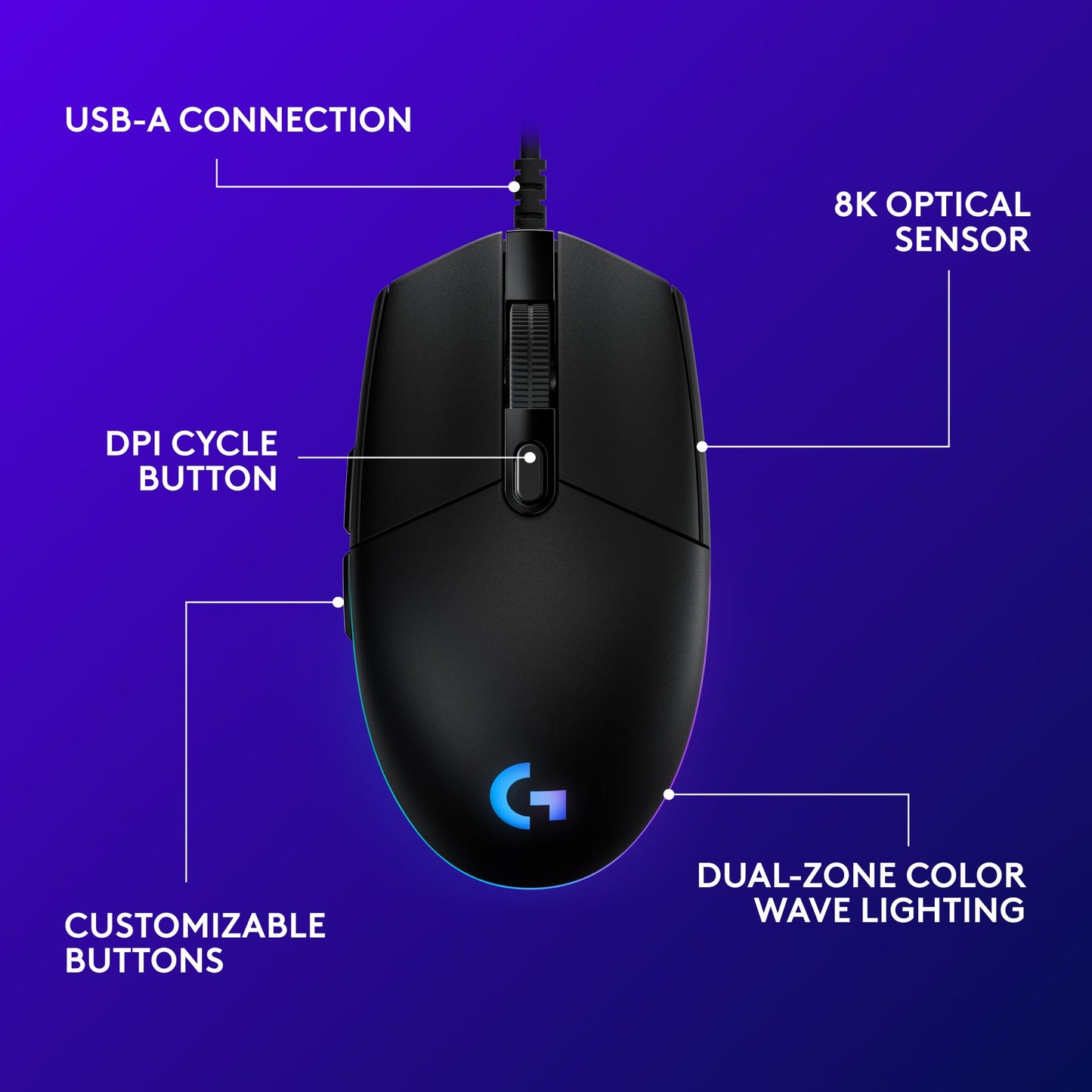 Logitech G203 Wired Gaming Mouse - Black