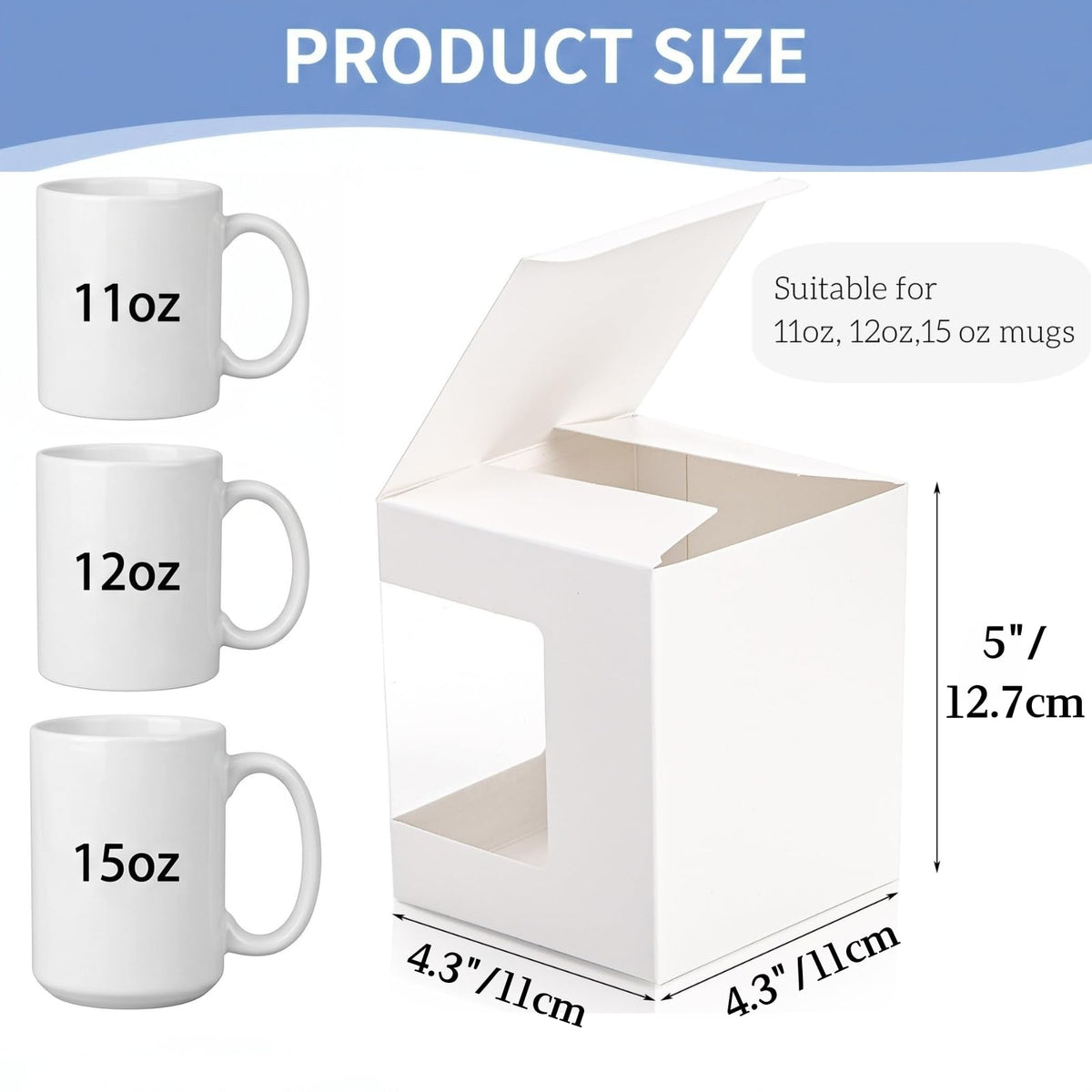 AVLA 50 Pack Gift Boxes for Sublimation Mugs, 4.3x4.3x5'' Small White Packaging, 12OZ 15OZ Transparent Cups Wrapping With Clear View Window, Cupcake Christmas Ornament Box for Wedding 🍁 All In One Marketplace Canada