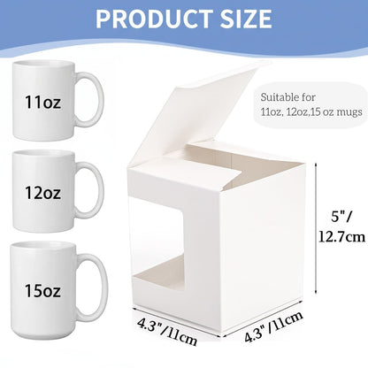 AVLA 50 Pack Gift Boxes for Sublimation Mugs, 4.3x4.3x5'' Small White Packaging, 12OZ 15OZ Transparent Cups Wrapping With Clear View Window, Cupcake Christmas Ornament Box for Wedding 🍁 All In One Marketplace Canada