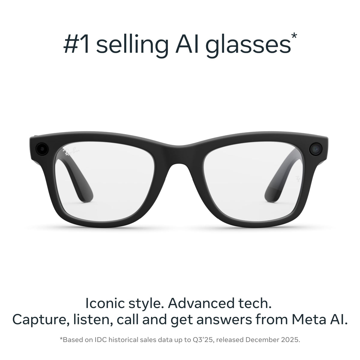 Ray-Ban Meta (Gen 2); Wayfarer; Matte Black | Smart AI Glasses for Men; Women — 2X Battery Life — 3K Ultra HD Resolution and 12 MP Wide Camera; Audio; Video — Clear Lenses — Wearable Technology