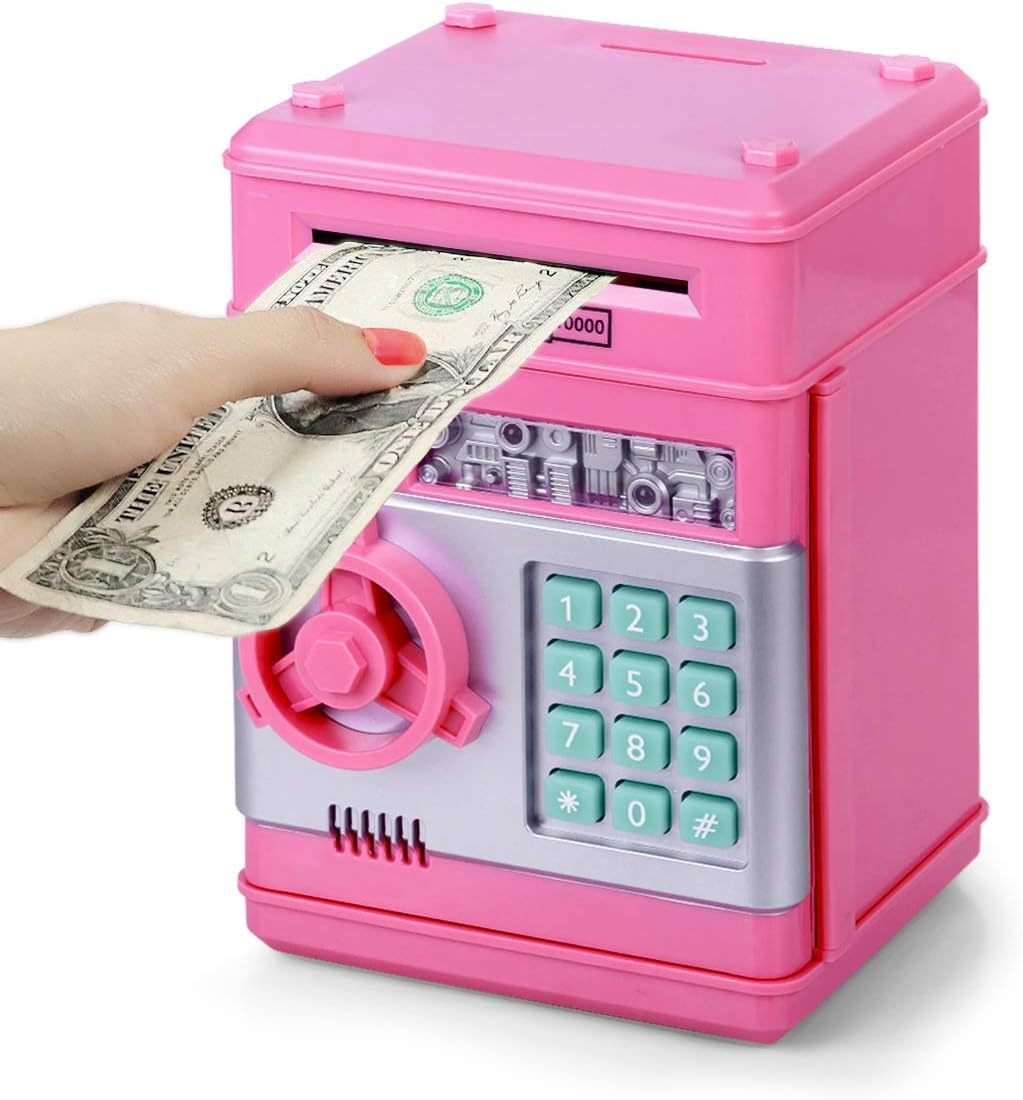 Refasy Piggy Banks for Girls 3-12 Years Old, Kids Safe Bank for Christmas Birthday Easter Gifts Toy for Girls Electronic ATM Money Bank for Adults Money Saving Box Safe Coin Bank Girl Toys (Pink) 🍁 All In One Marketplace Canada