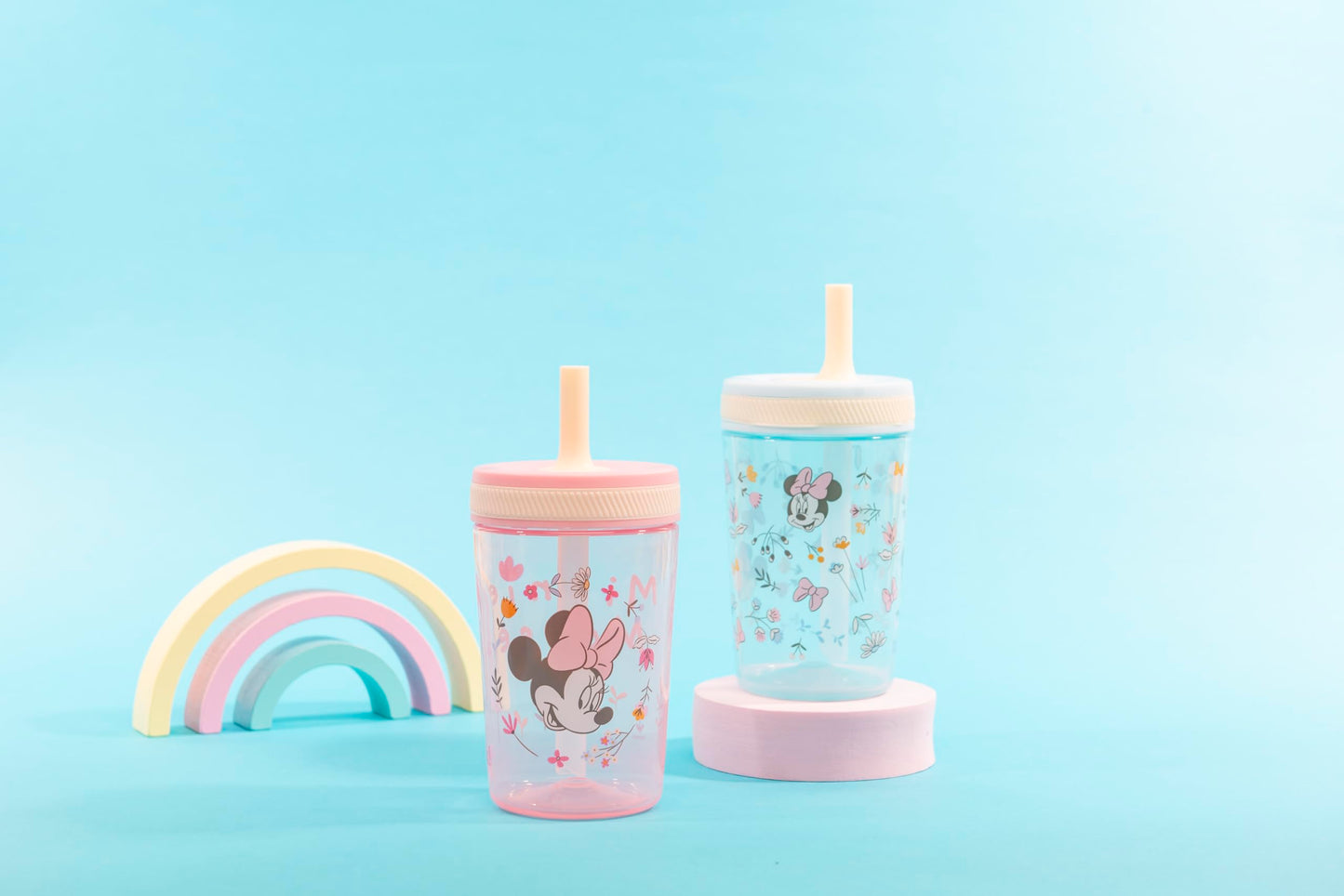 Zak Designs Disney Minnie Kelso 15oz Leak-Proof Toddler Straw Cups, 2-Pack