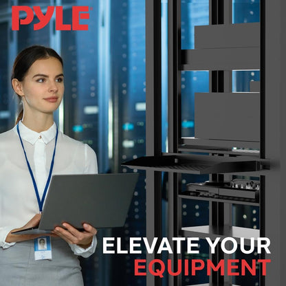 Pyle 19-Inch 1U Server Rack Shelf - Vented Metal Shelves for Optimal Airflow, Wall or Rack Mountable, Durable Cantilever Tray, Supports up to 110lbs, Ideal for Cabinets, Computers & Network Equipment