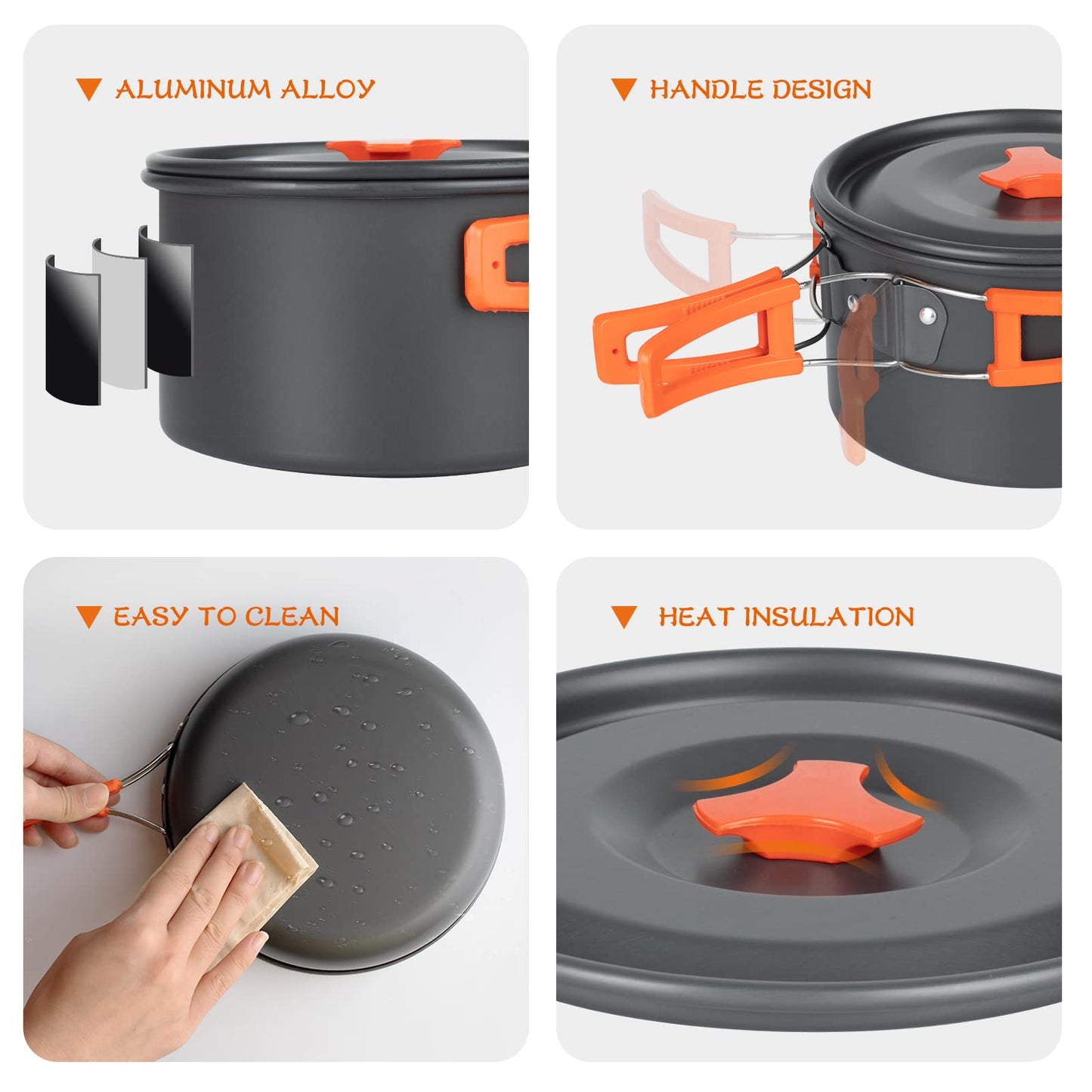 Overmont 16pc Camping Cookware Mess Kit, Portable Camping Cooking Set for Backpacking, Outdoor Hiking and Picnic Pot Pan Kettle Bowl Plate - Available at All In One Marketplace Canada