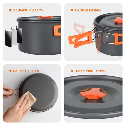Overmont 16pc Camping Cookware Mess Kit, Portable Camping Cooking Set for Backpacking, Outdoor Hiking and Picnic Pot Pan Kettle Bowl Plate - Available at All In One Marketplace Canada