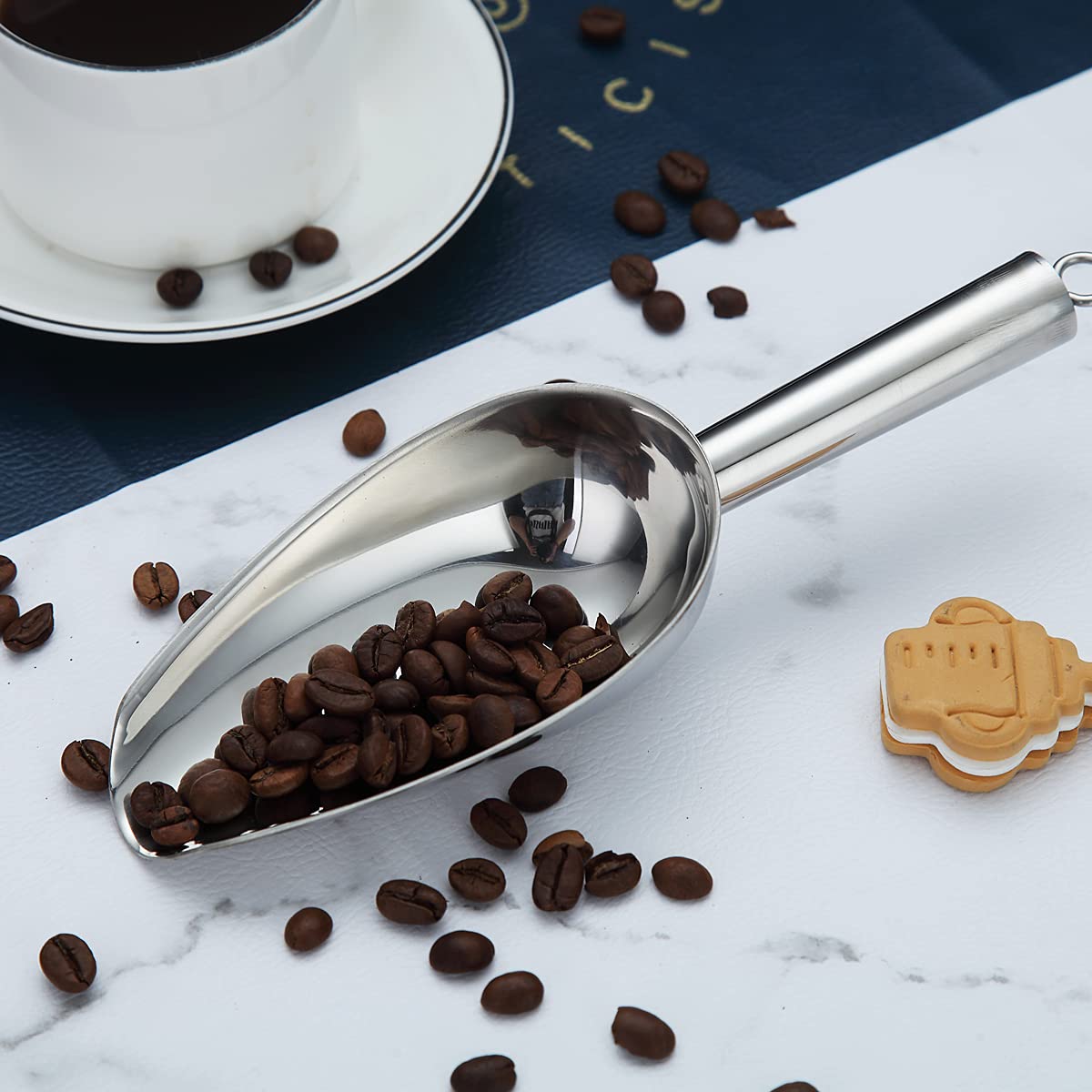Berglander Stainless Steel Ice Scoop 6 OZ, Multipurpose Scoop for Ice Maker, Candy, Kitchen, Bar, Party, Wedding, Pet, Animal, Dog Food, Beach Shovel (Silver)
