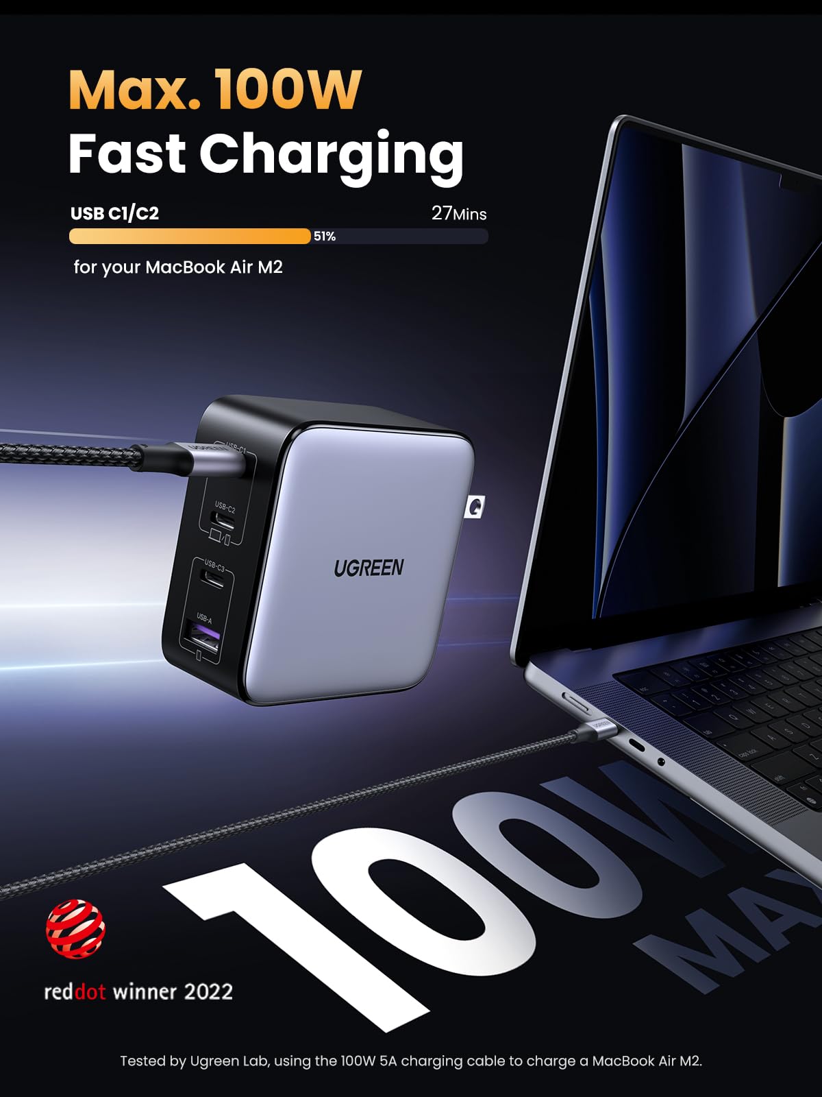 UGREEN Nexode 100W USB C Charger Block, 4-Port GaN Charger Block Fast Charger Compatible for MacBook Pro/Air, iPhone 17 Pro Max/iPhone Air, iPad Pro, Galaxy S26 S25, Pixel, Steam Deck, Black - Available at All In One Marketplace Canada