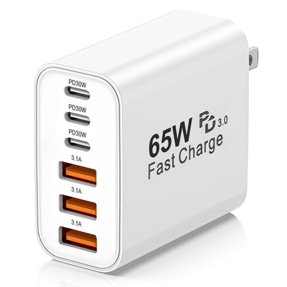USB C Charger Block,65W 6-Port Multi Device Fast Charger PD QC Wall Adapter - Available at All In One Marketplace Canada