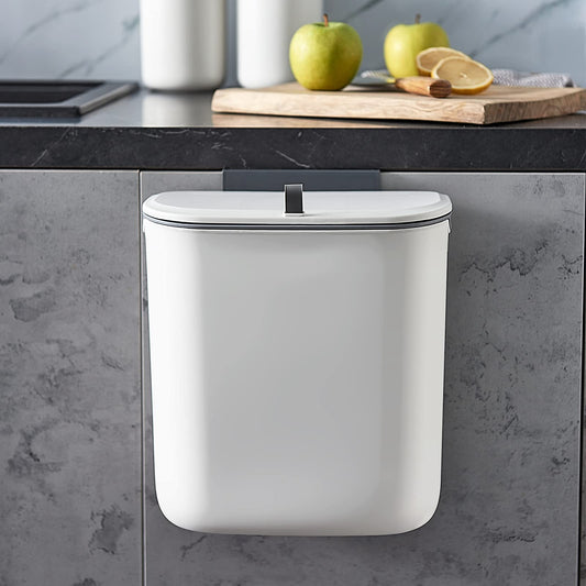 ELPHECO Compost Bin, 2.5 Gallon Hanging Trash Can with Lid, Kitchen Cabinet Door Under Sink Plastic Garbage Can Wall Mounted Slide Open, White - Available at All In One Marketplace Canada