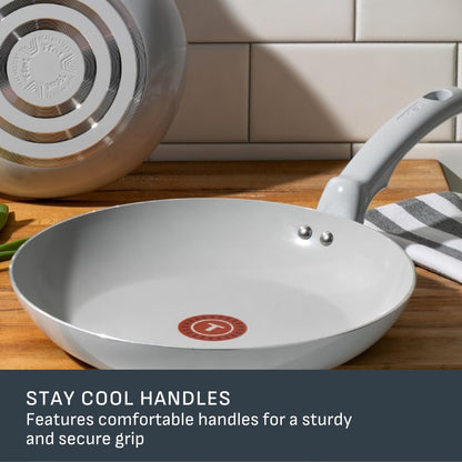 T-FAL Refresh Ceramic Nonstick Fry Pan Set, 2 Pieces, 8 Inch (20 cm) & 10 Inch (26 cm), Eco-Friendly, Durable for Healthy Cooking, Moon Grey T-Fal
