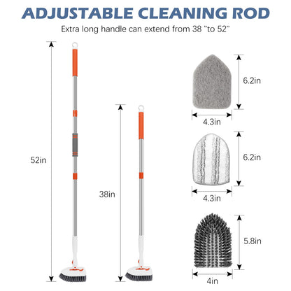 Setsail Floor Scrub Brush, 3-In-1 Tile Tub Floor Scrubber with 52-inch Adjustable Long Handle Shower Cleaner Brush and 3 Detachable Replacement Brush Heads for Cleaning Bathroom Kitchen Walls Tub Tile - Available at All In One Marketplace Canada