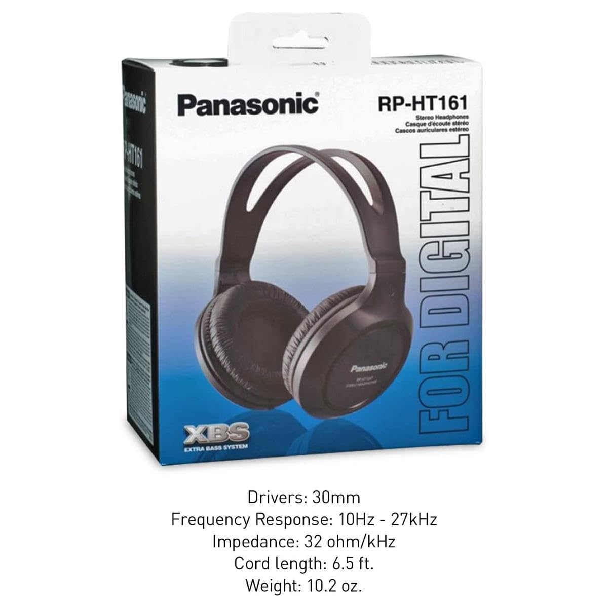 Panasonic Full-Size Over-Ear Wired Long-Cord Headphones - 4.1x 7.2X 7.6, Black (RP-HT161-K)