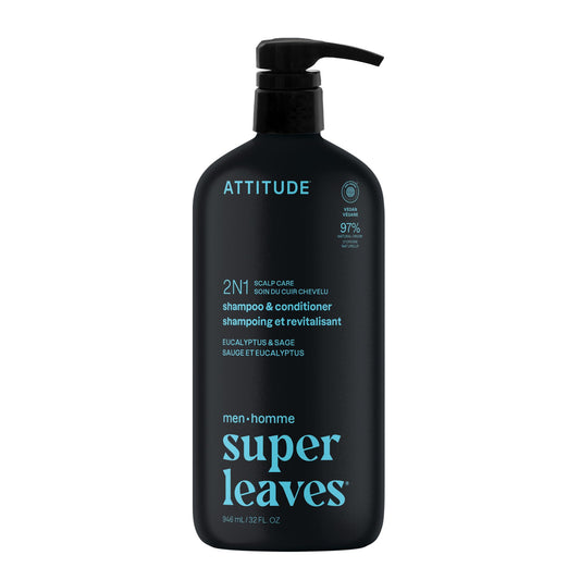 Shampooing et revitalisant 2 en 1 ATTITUDE pour hommes, soin du cuir chevelu, 946 mL