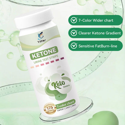 Yiffer Ketone Test Strips (175 Count) - Professional 7-Color Ketone Urine Test for Accurate Ketosis Monitoring, Keto, Low-Carb, Atkins & Paleo Diet Tracker with Easy-Read Results - Available at All In One Marketplace Canada