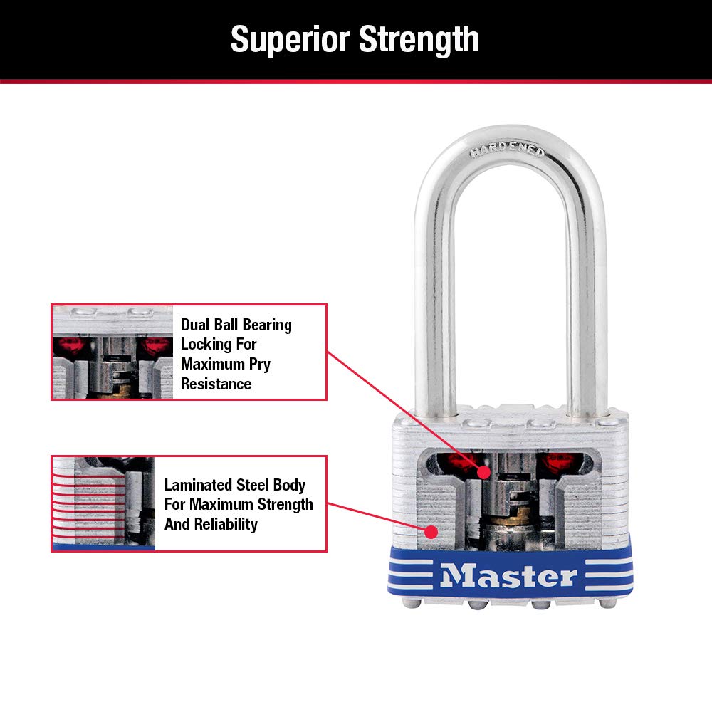 Master Lock 3TRILF Keyed-Alike Padlock, 1-1/2-inch Shackle, 1-9/16-inch Wide, 3-Pack