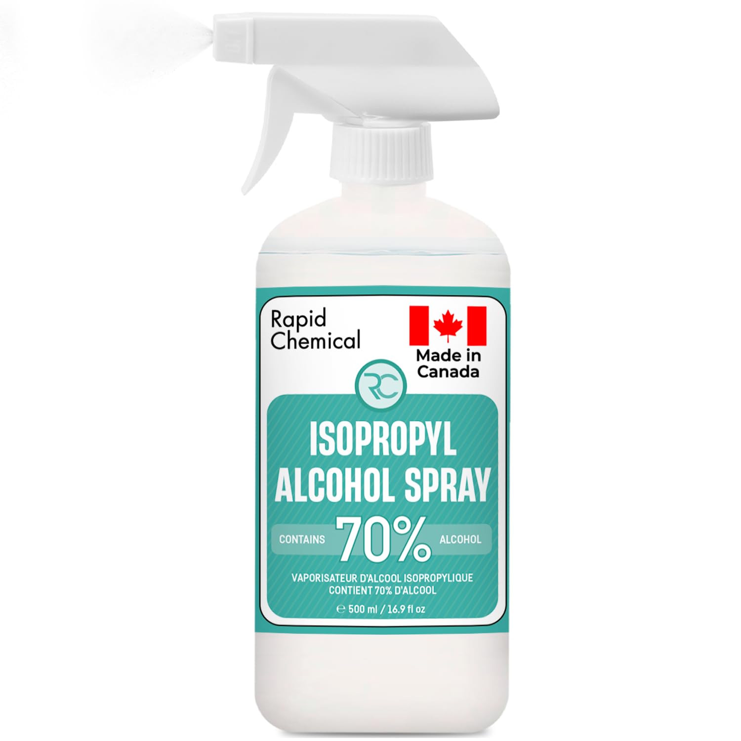 Isopropyl Alcohol Spray 70% - Rubbing Alcohol 70 Percent - 500ml - USP Grade - Made in Canada (1 spray bottle, 500ml)