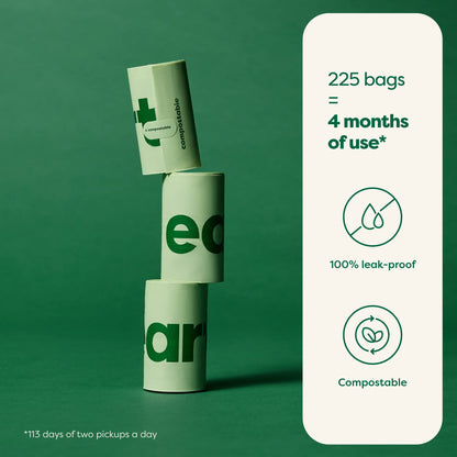 Earth Rated Compostable Dog Poop Bags, Ultra Thick and Leak Proof, Unscented, 225 Count