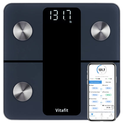 Vitafit Smart Weight Scale, High Accuracy 0.1lb by Our Professional Factory Since 2001, Scale Body Weight App Sync 13 Body Composition with BMI, Body Fat and Muscle, 400lb, LED, Black - Available at All In One Marketplace Canada