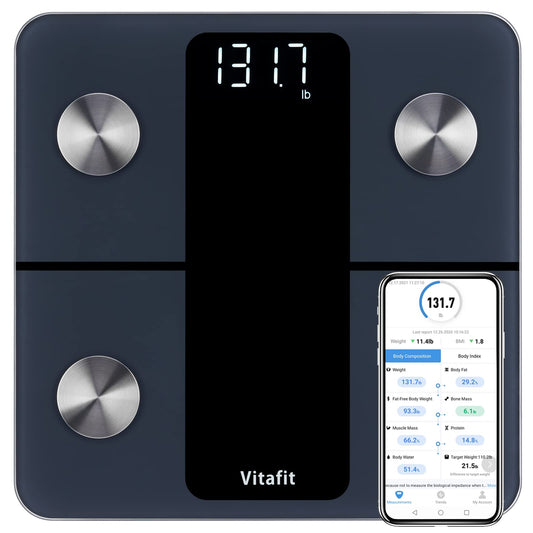 Vitafit Smart Weight Scale, High Accuracy 0.1lb by Our Professional Factory Since 2001, Scale Body Weight App Sync 13 Body Composition with BMI, Body Fat and Muscle, 400lb, LED, Black - Available at All In One Marketplace Canada