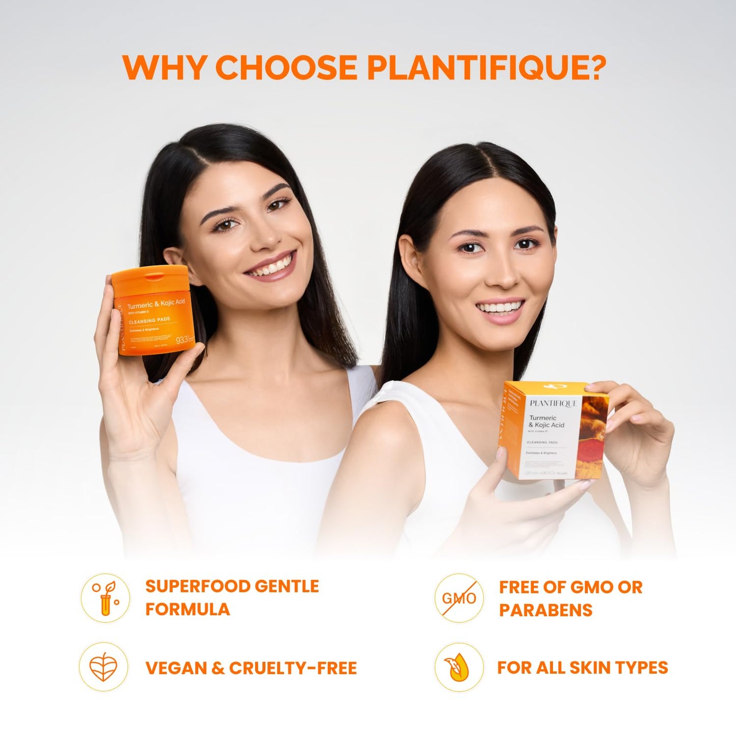 PLANTIFIQUE Kojic Acid and Turmeric Cleansing Pads - Lab-Tested - 60 Exfoliating Pads with Ceramides, Niacinamide & Vitamin C for Dark Spots & Uneven Skin Tone - Available at All In One Marketplace Canada