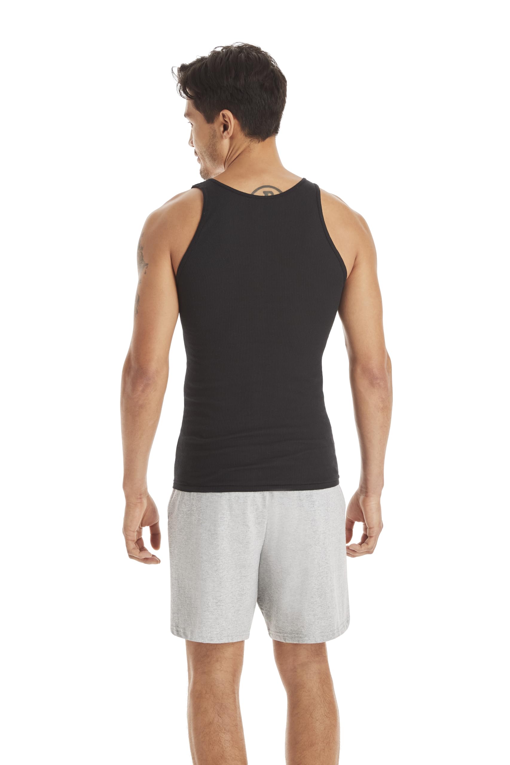 Hanes Mens ComfortSoft 6 Pack FreshIQ Tagless A-Shirts Undershirt, BLACK, Medium US