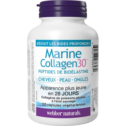 Webber Naturals Collagen30 Marine Bioelastin Peptides, 500 mg of Collactive Marine Collagen Peptide Complex Per Pill, 120 Capsules, Helps Reduce Deep Wrinkles and Joint Pain - Available at All In One Marketplace Canada