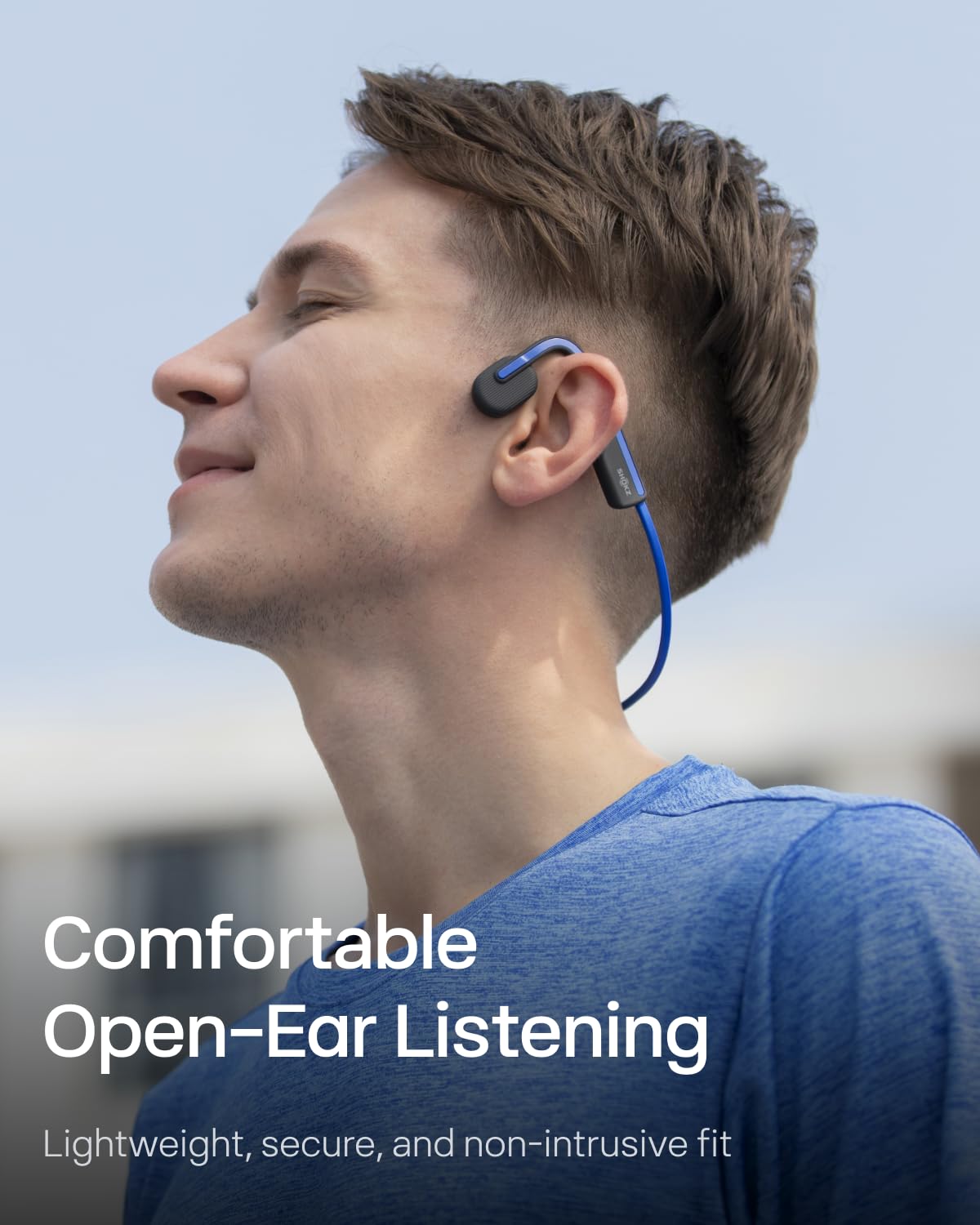 Shokz (AfterShokz) OpenMove - Open-Ear Bluetooth Sport Headphones - Bone Conduction Wireless Earphones - Sweatproof for Running and Workouts, with Sticker Pack (Blue)