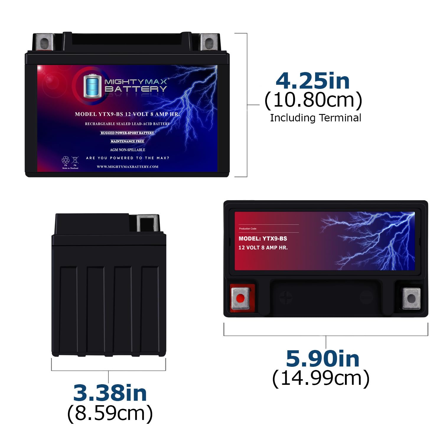 Mighty Max Battery YTX9-BS -12 Volt 8 AH, 135 CCA, Rechargeable Maintenance Free SLA AGM Motorcycle Battery Mighty Max Battery