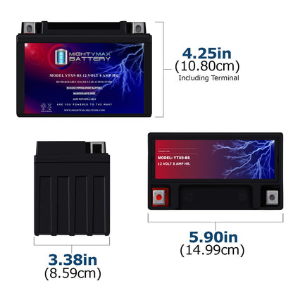 Mighty Max Battery YTX9-BS -12 Volt 8 AH, 135 CCA, Rechargeable Maintenance Free SLA AGM Motorcycle Battery Mighty Max Battery