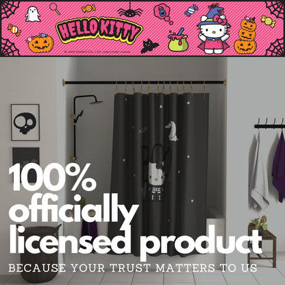 Ensemble de rideau de douche Hello Kitty squelette d'Halloween Sanrio de 13 pièces, rideau en tissu de 183 x 183 cm avec crochets, décoration de salle de bain, lavable en machine (produit sous licence officielle à 100 %) par Franco Collectibles