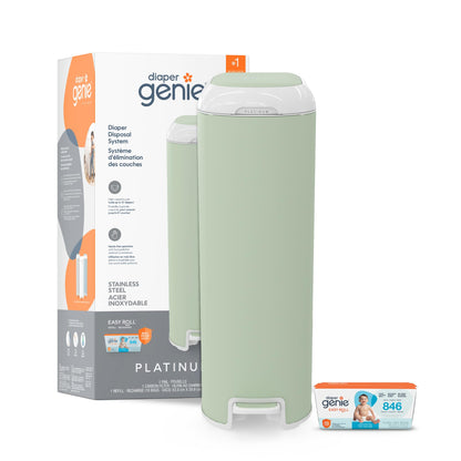 Diaper Genie Platinum Pail with Easy Roll Refill 18 bags, Stainless Steel 🍁 All In One Marketplace Canada
