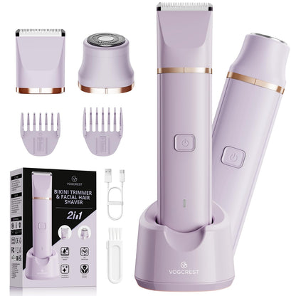 VG VOGCREST Bikini Trimmer for Women: 2-in-1 Painless Body Shaver for Underarm Leg Arm - Portable Travel Friendly Pubic Grooming Kit - Rechargeable Electric Razor with Charging Dock - Available at All In One Marketplace Canada